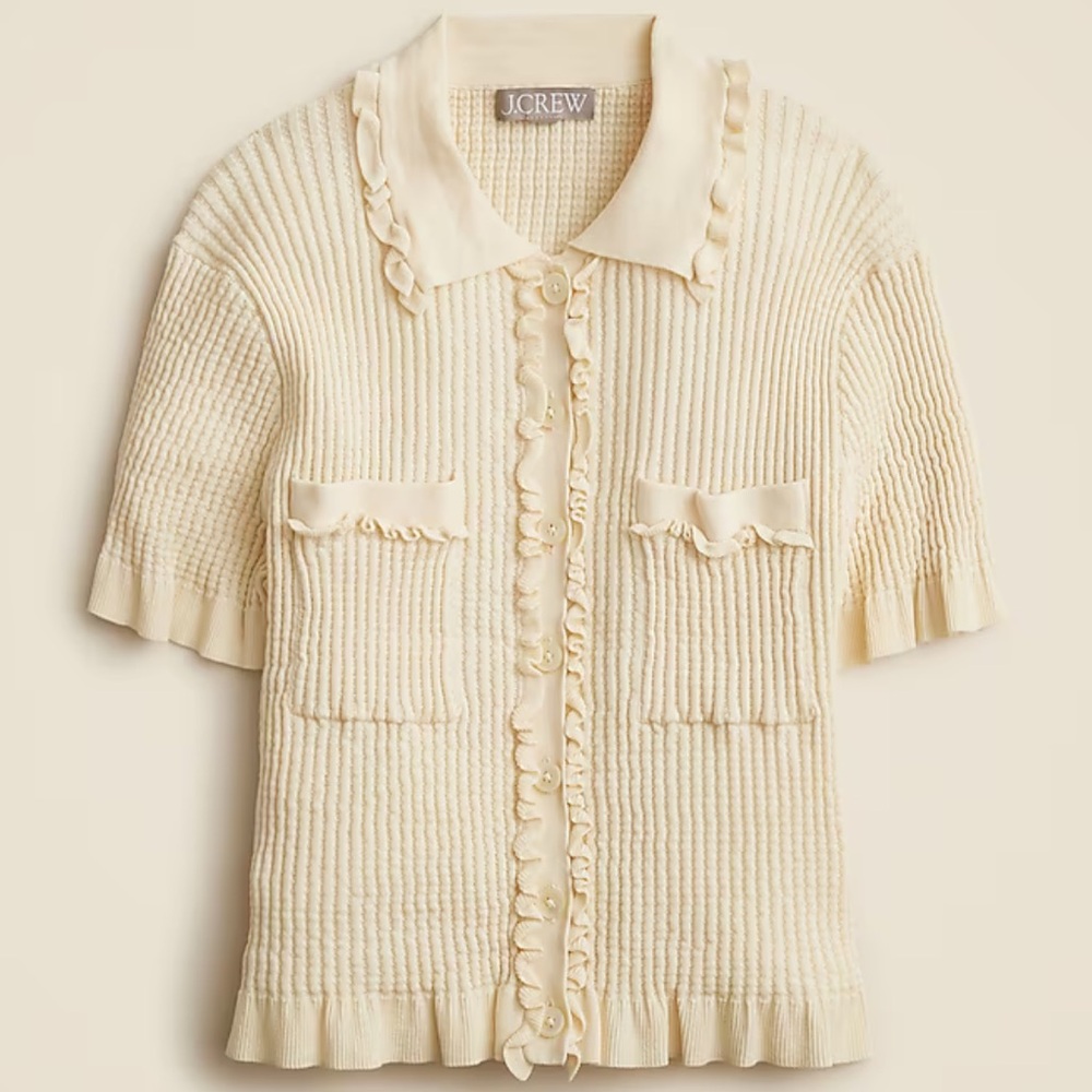 J. Crew Cream Ribbed Peter Pan Collar Blouse